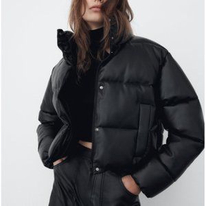 FAUX LEATHER PUFFER JACKET Medium